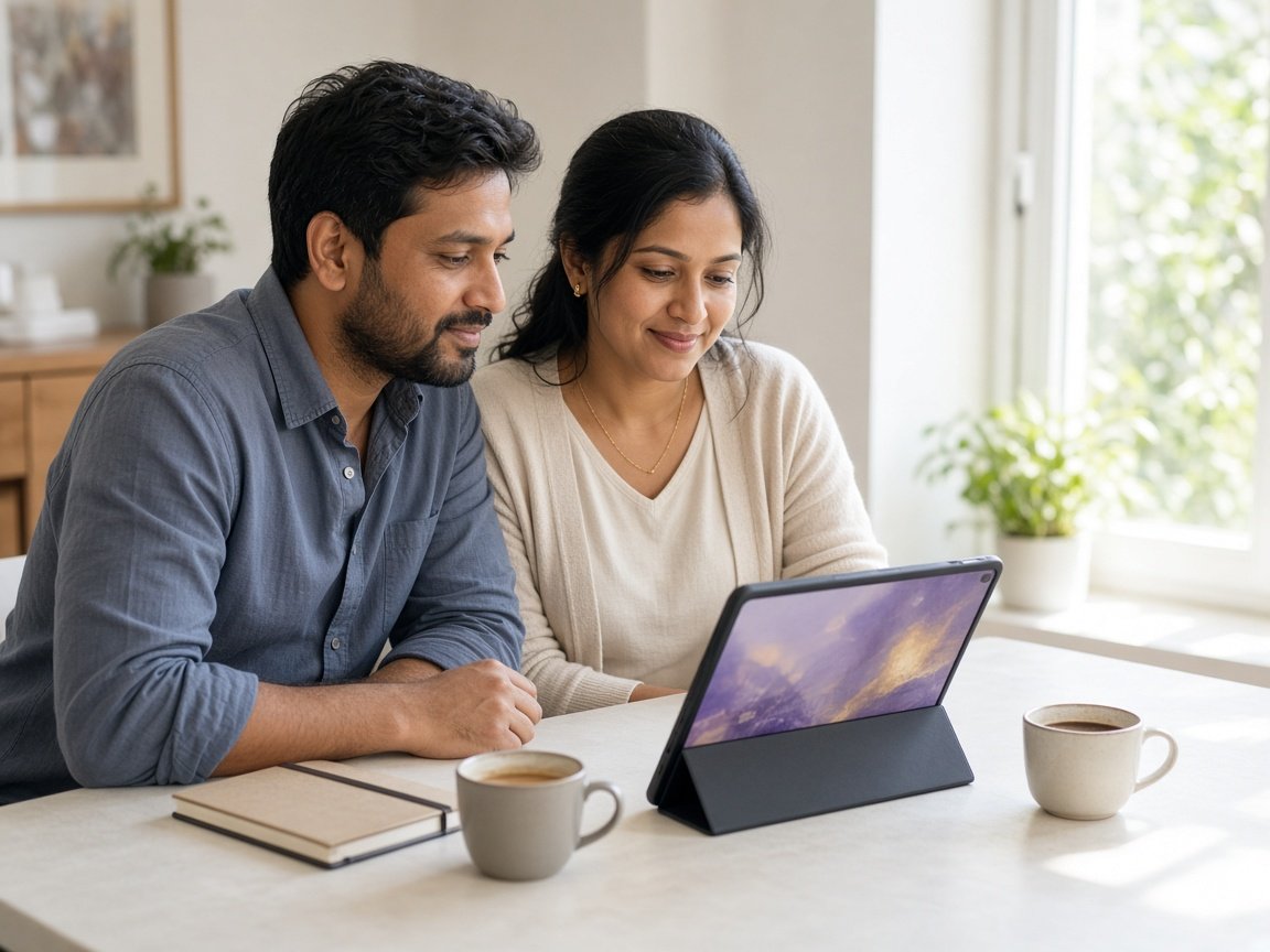 A couple reviewing a plan together at home